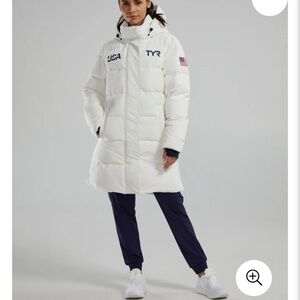 TYR Women's White Puffer Jacket with USA Logo